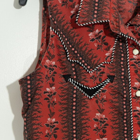 Panhandle Slim Western Shirt Cowgirl Pearl Button Red Black Goth Handkerchief - Picture 8 of 12
